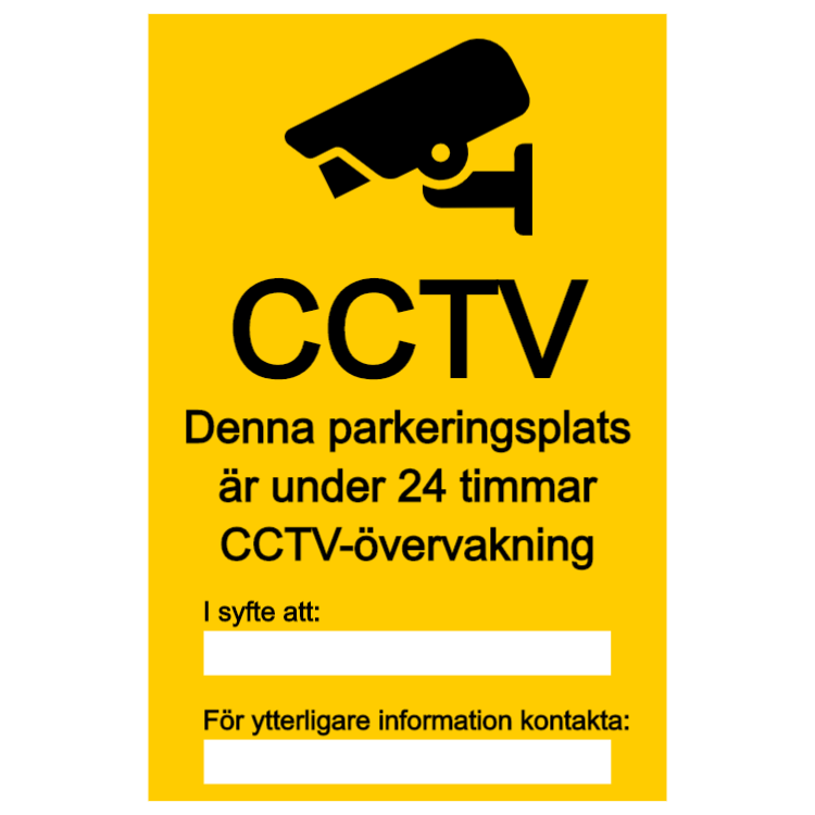 CCTV-tecken för parkeringsplats, med två textlådor
