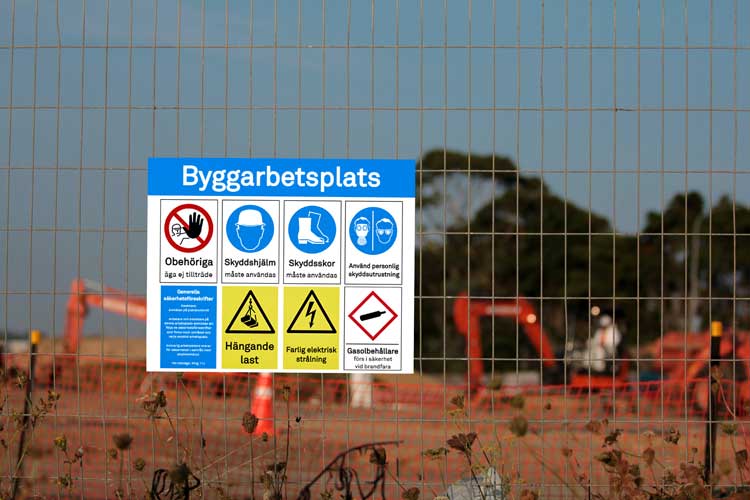 Säkerhetsskyltar för byggarbetsplatser