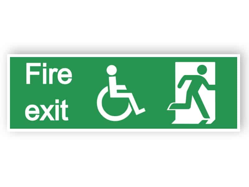 Nödutgång tecken - med tillgång för funktionshindrade