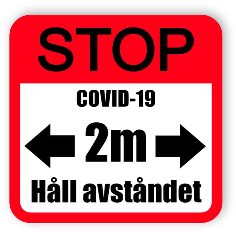 Sluta covid-19, håll avståndet - rött klistermärke