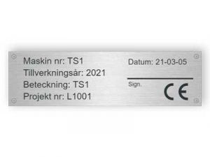 Maskinskylt, graverad metall