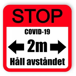 Sluta covid-19, håll avståndet - rött klistermärke